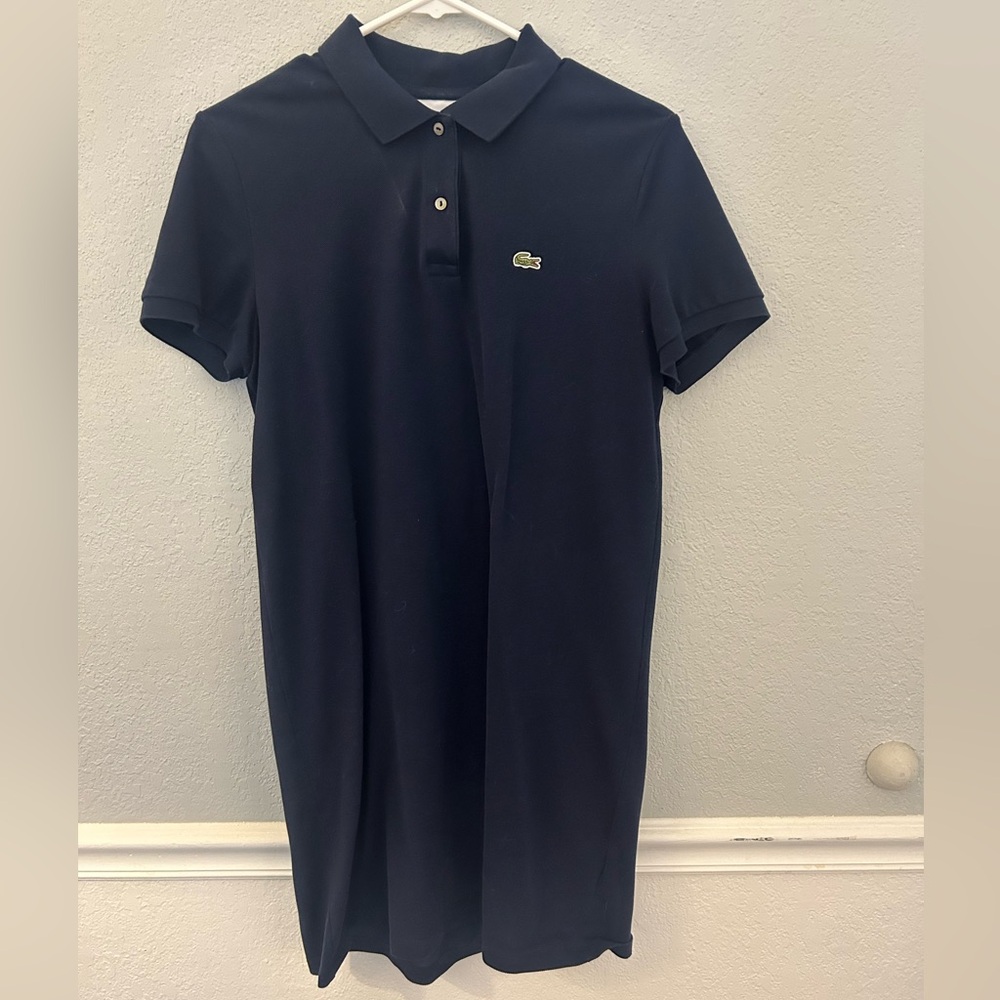 Lacoste Navy Polo Shirt Dress with Green Crocodile Logo